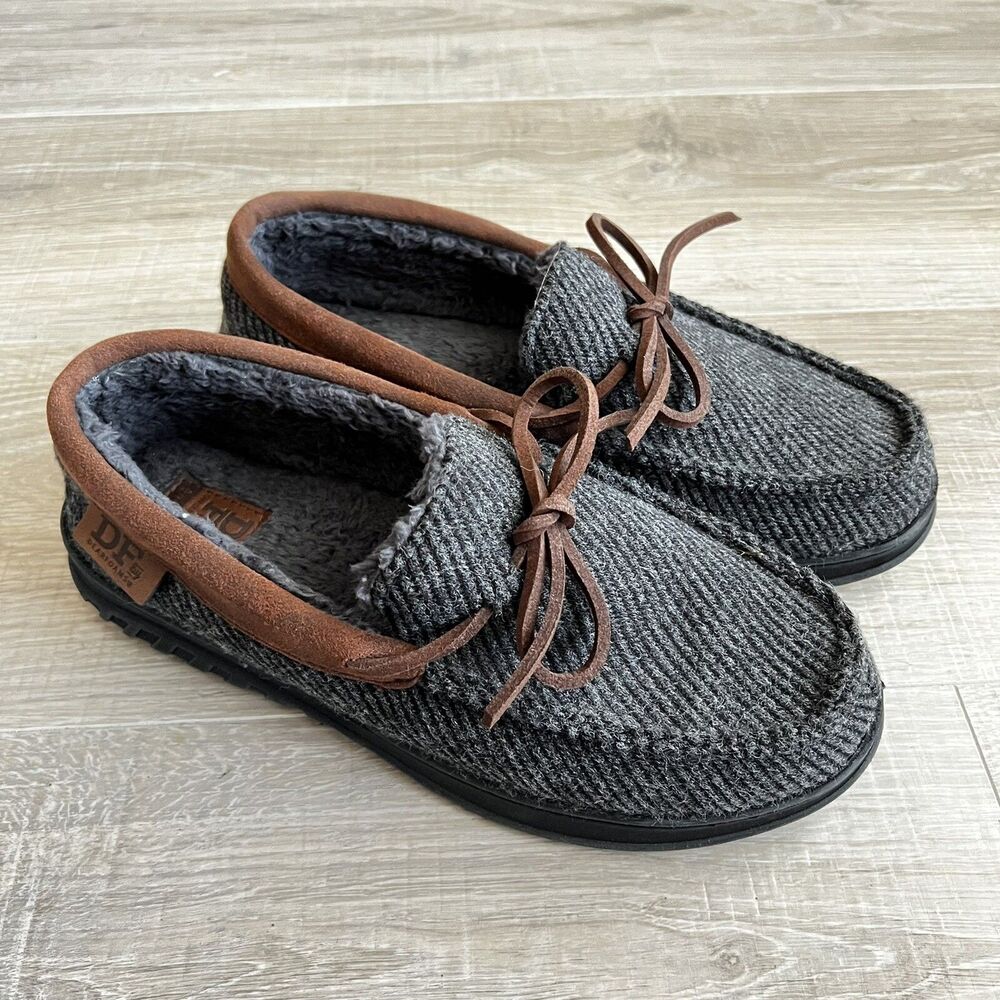 DF By Dearfoams Moccasin Slippers Gray Mens Sz S (7/8) Loafer